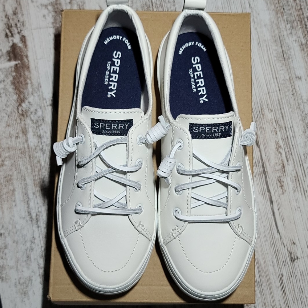 Sperry Crest Platform Leather White Shoes NIB